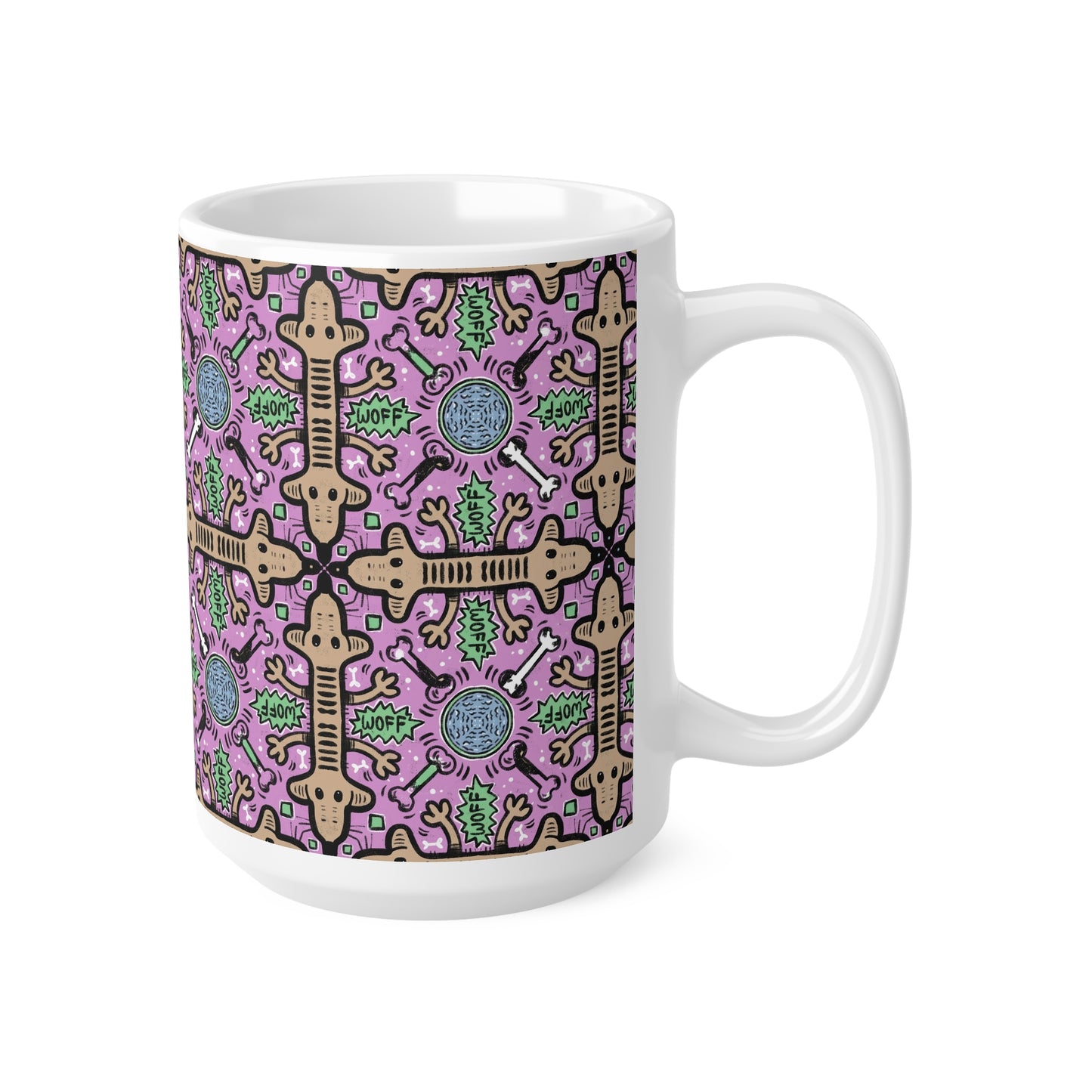 Mugs - Colourful Dog Repeat Pattern - 11oz, 15oz Ceramic Coffee Cups