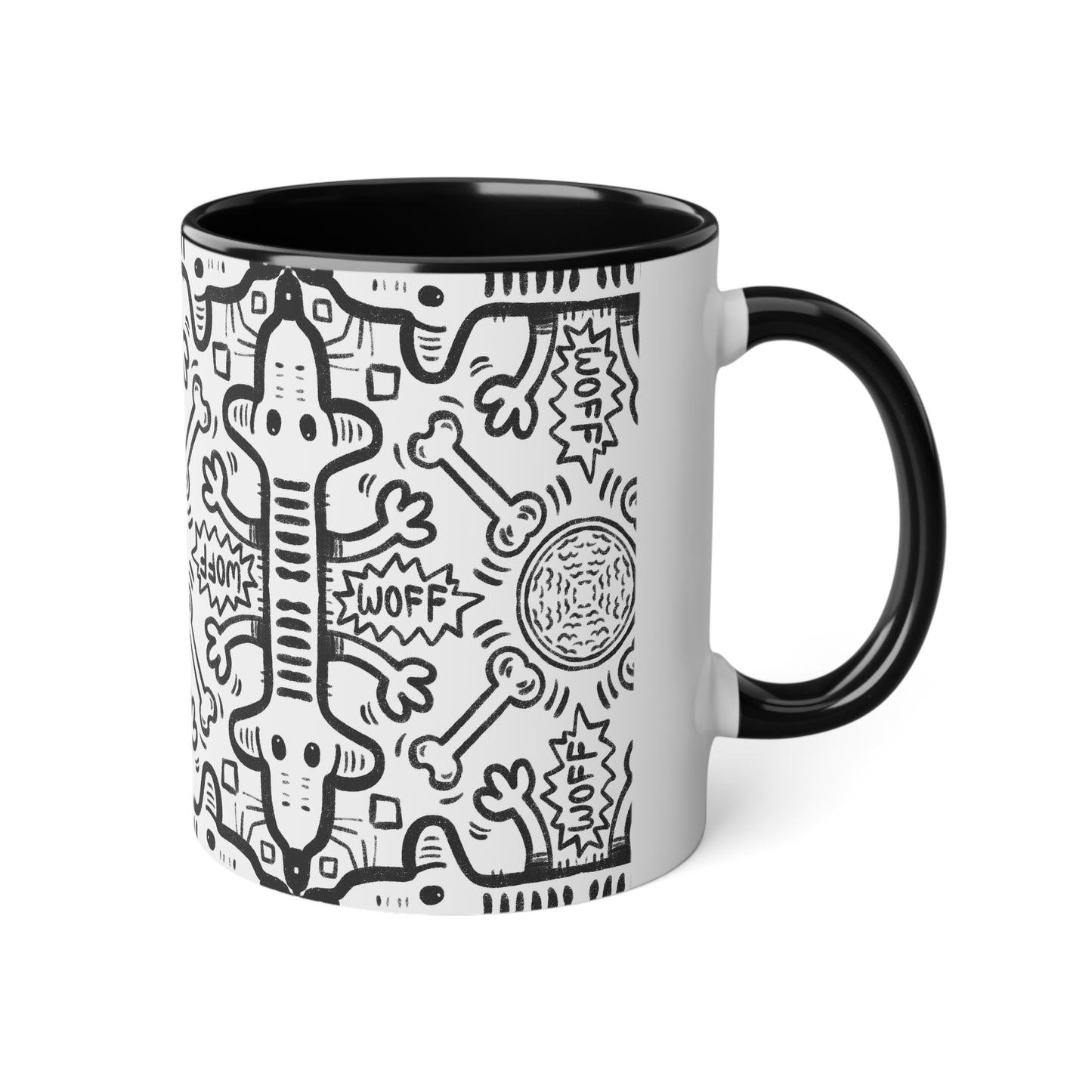 Mug - Black and White Dog Pattern Accent Mug, 11oz