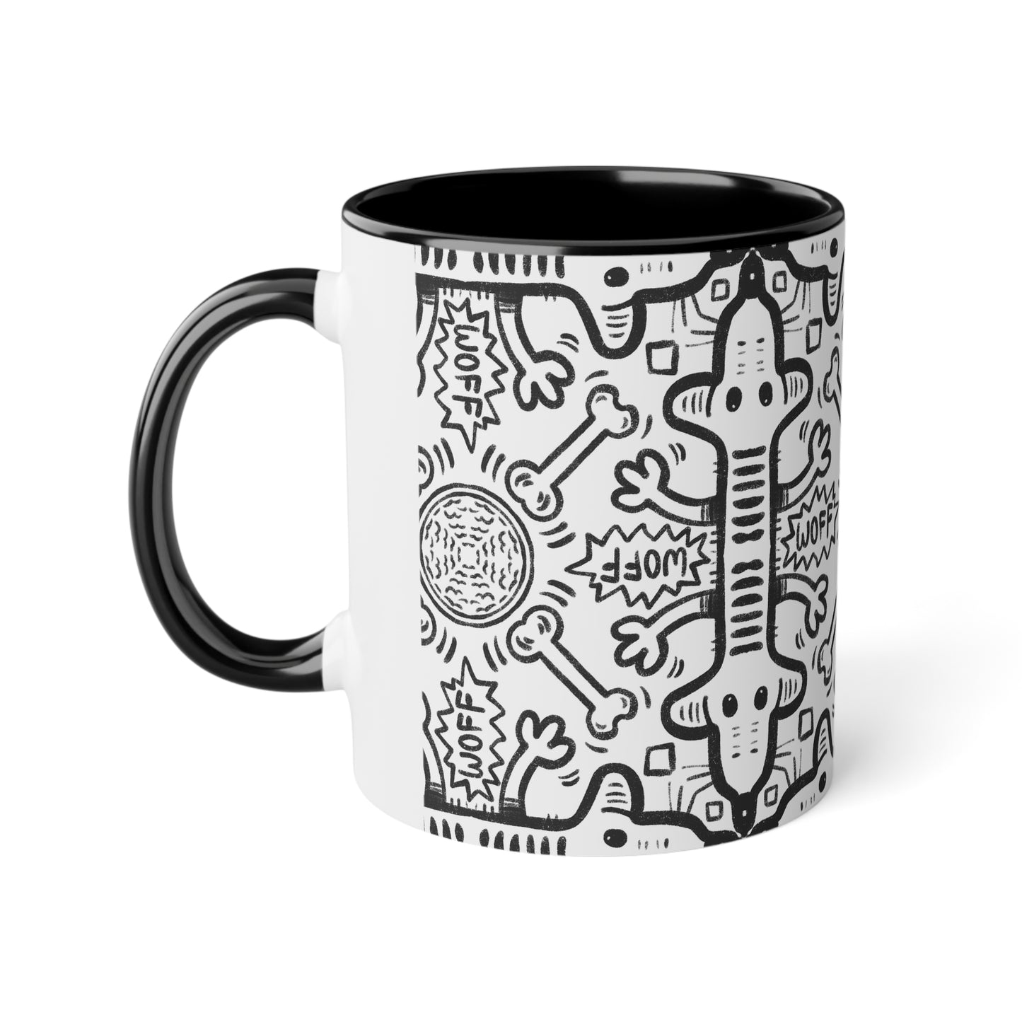 Mug - Black and White Dog Pattern Accent Mug, 11oz