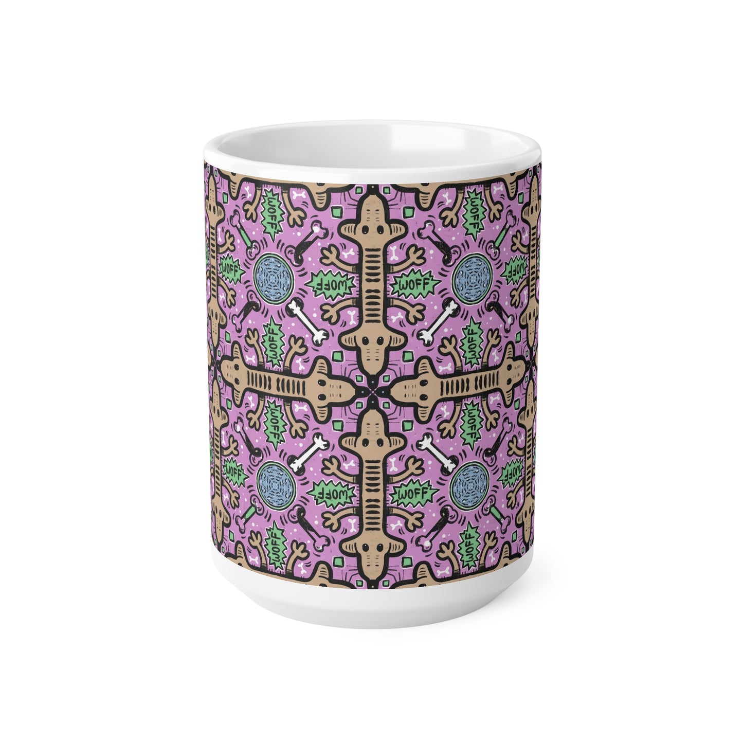 Mugs - Colourful Dog Repeat Pattern - 11oz, 15oz Ceramic Coffee Cups
