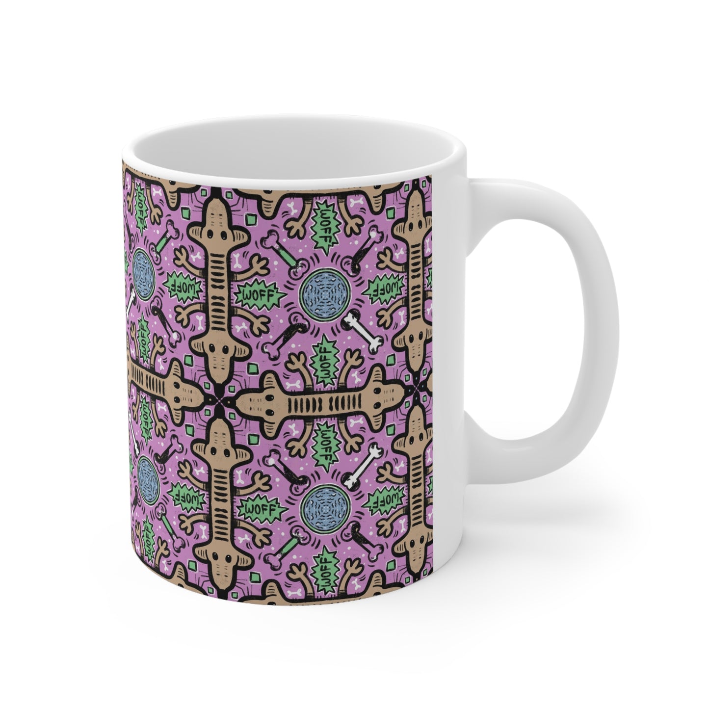 Mugs - Colourful Dog Repeat Pattern - 11oz, 15oz Ceramic Coffee Cups