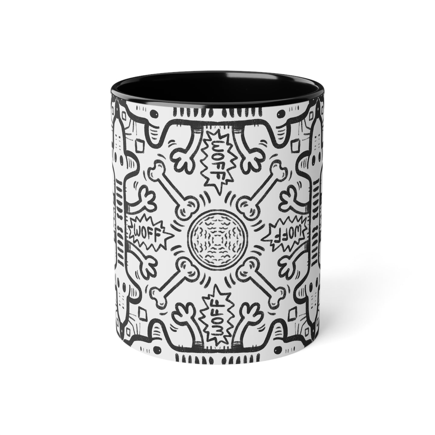 Mug - Black and White Dog Pattern Accent Mug, 11oz