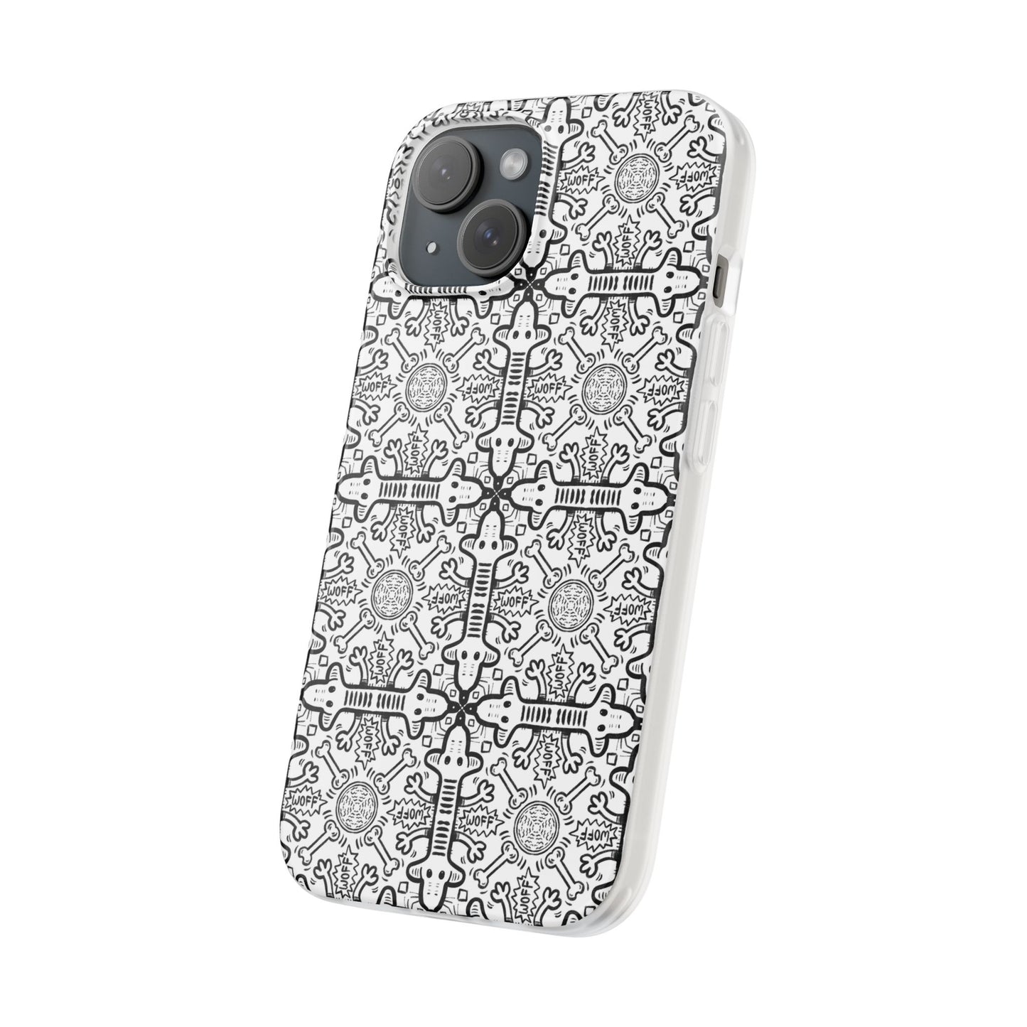 Phone Case - Detailed Black and White Dog Theme Comic Style Pattern