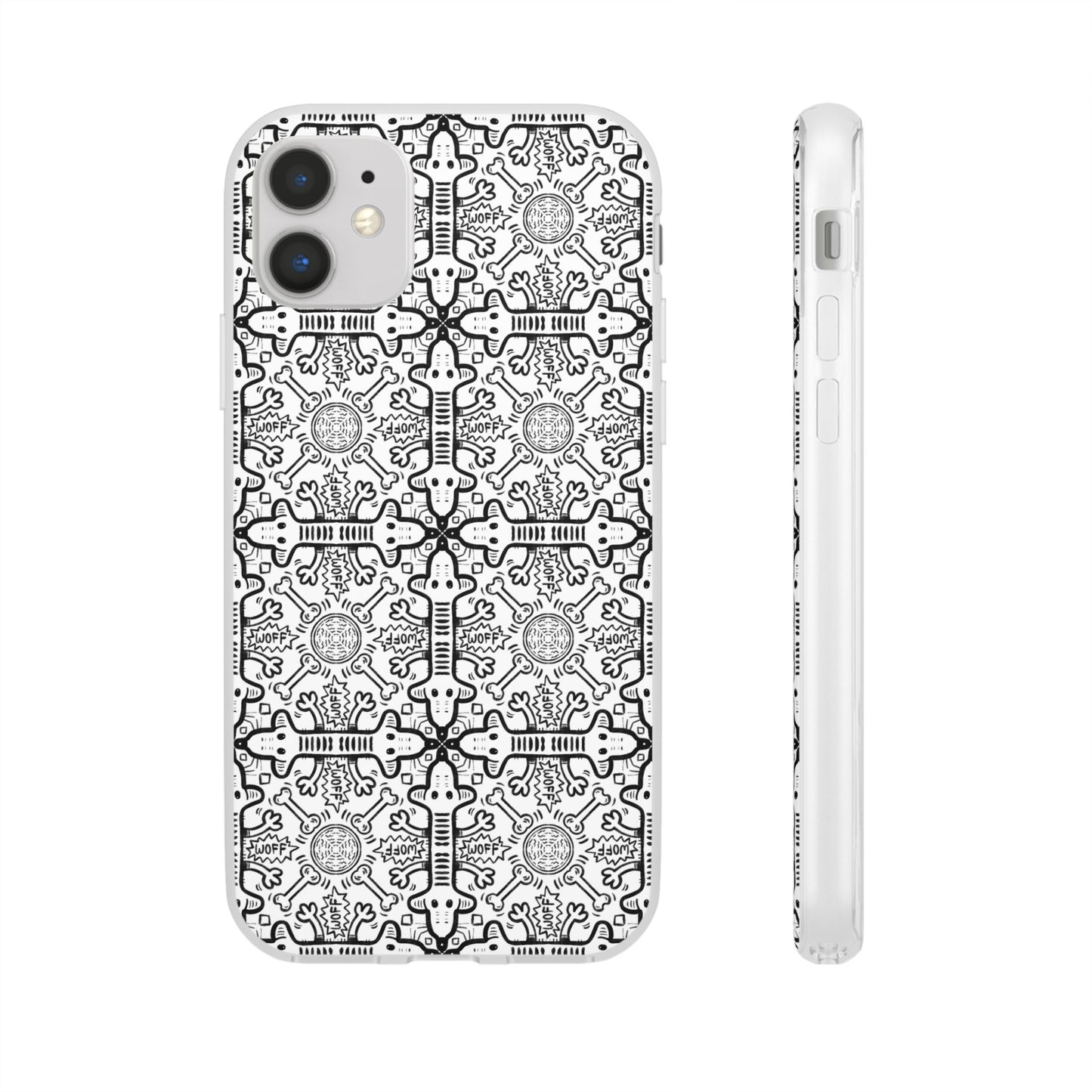 Phone Case - Detailed Black and White Dog Theme Comic Style Pattern