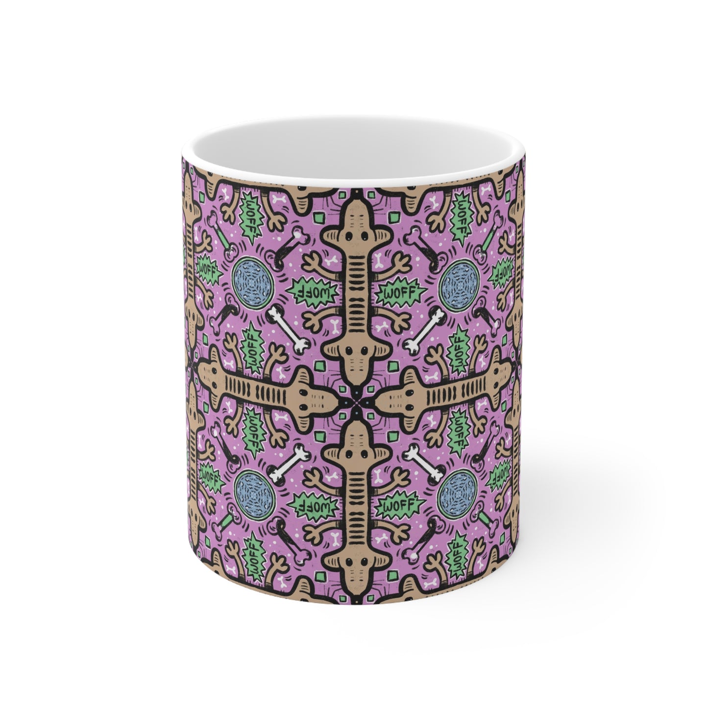 Mugs - Colourful Dog Repeat Pattern - 11oz, 15oz Ceramic Coffee Cups