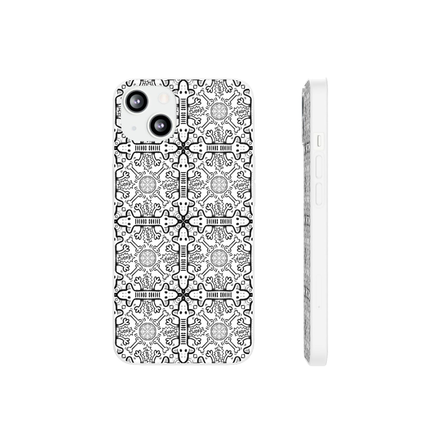 Phone Case - Detailed Black and White Dog Theme Comic Style Pattern