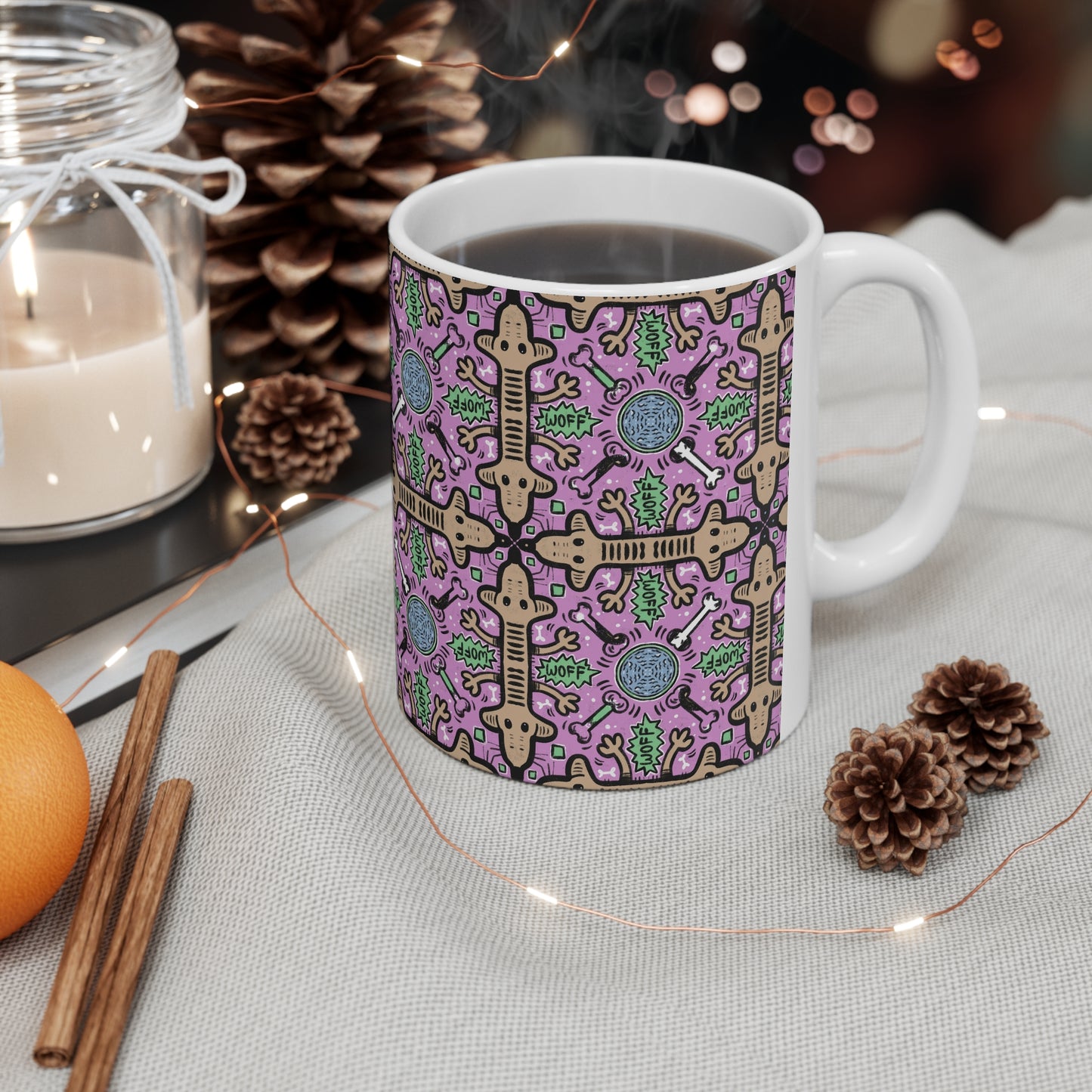 Mugs - Colourful Dog Repeat Pattern - 11oz, 15oz Ceramic Coffee Cups