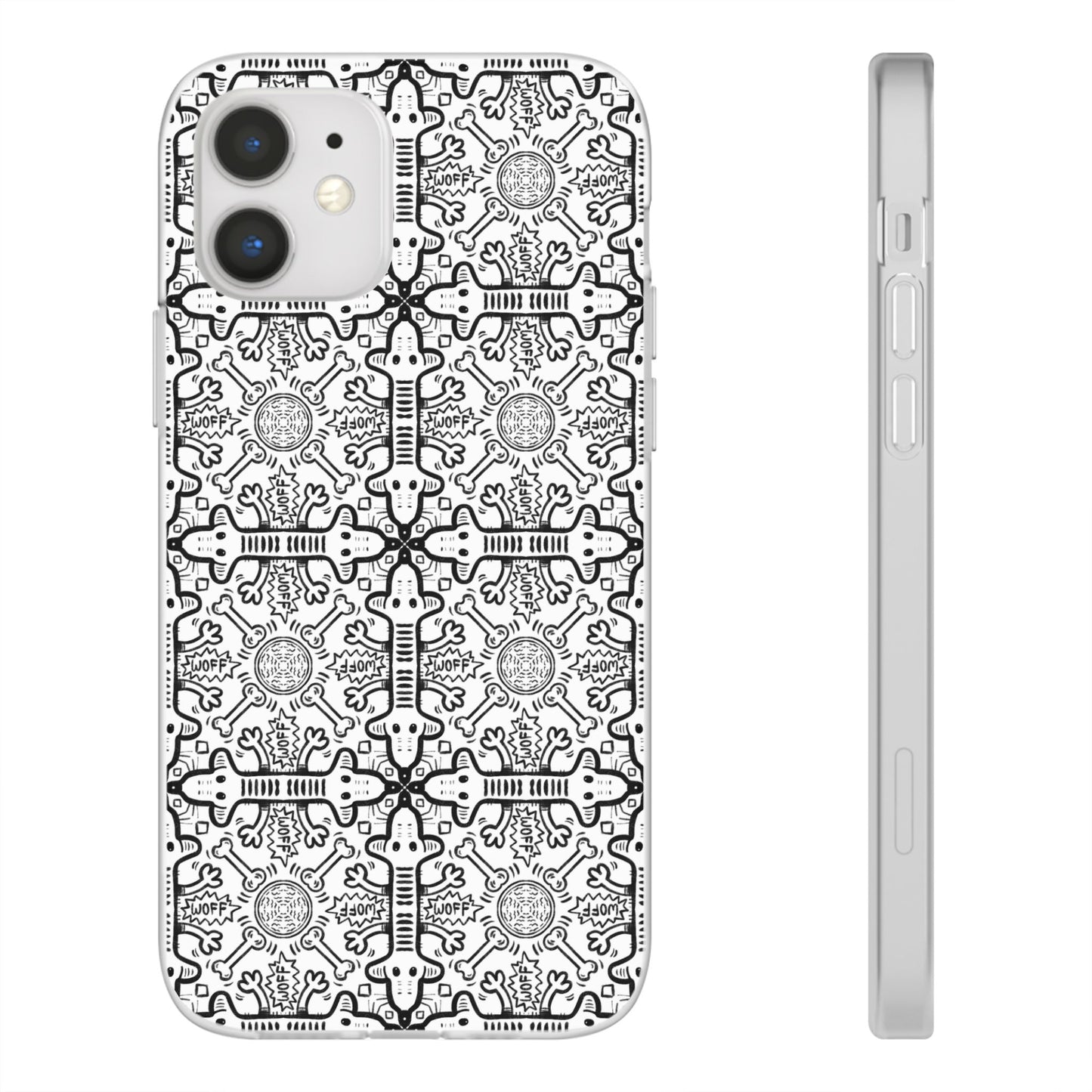 Phone Case - Detailed Black and White Dog Theme Comic Style Pattern