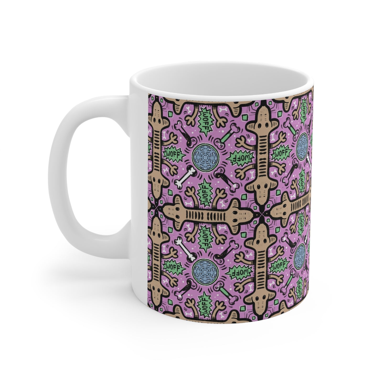 Mugs - Colourful Dog Repeat Pattern - 11oz, 15oz Ceramic Coffee Cups