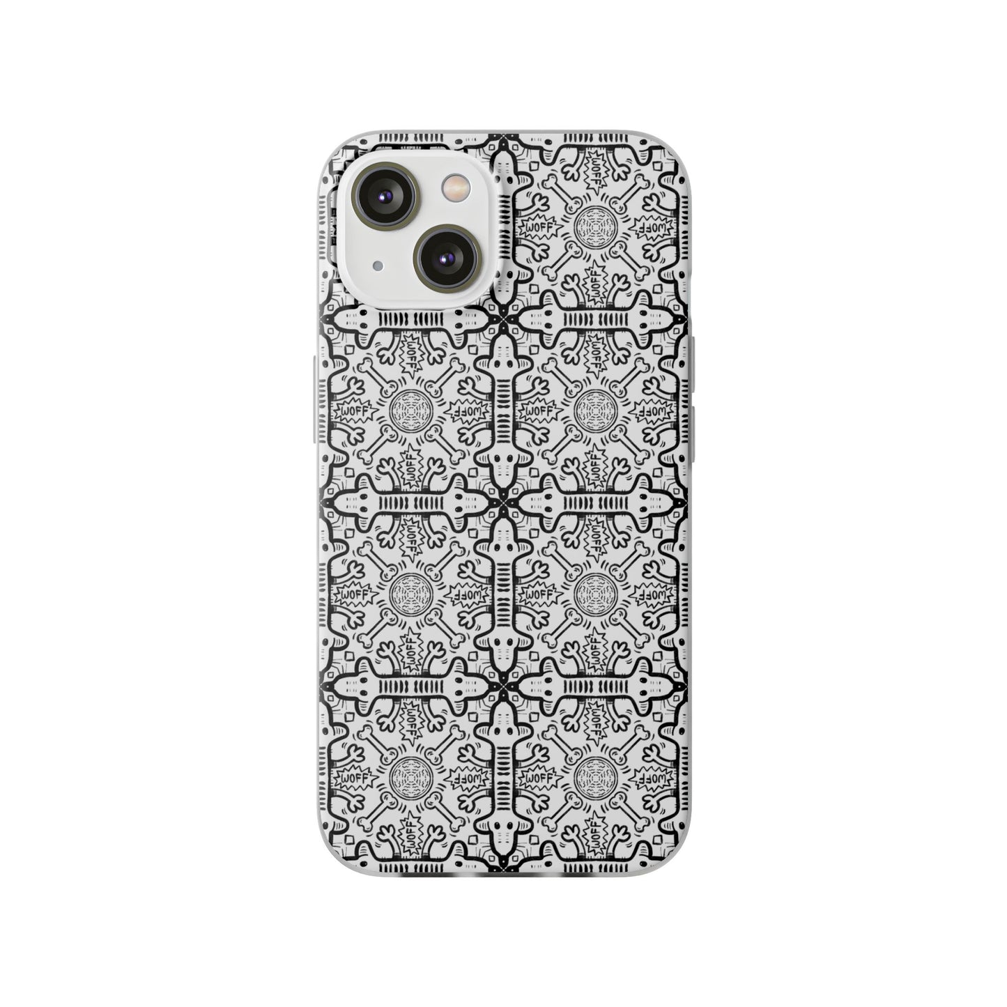Phone Case - Detailed Black and White Dog Theme Comic Style Pattern