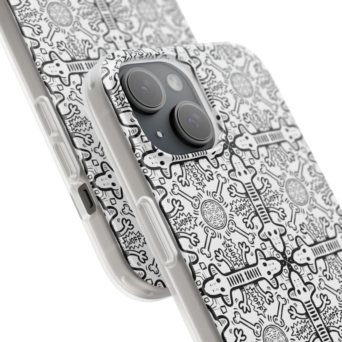 Phone Case - Detailed Black and White Dog Theme Comic Style Pattern