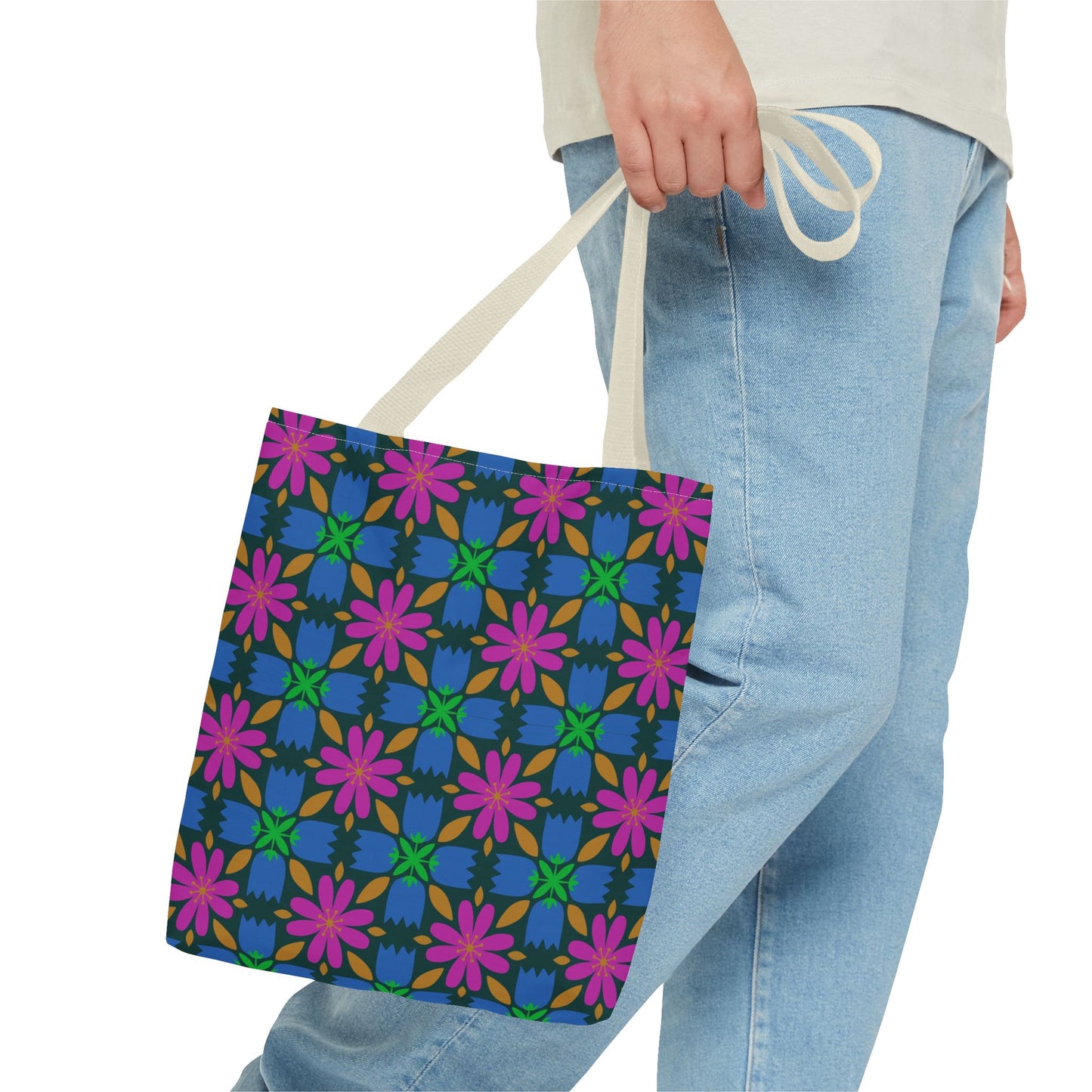 Floral Tote Bag - 70s Inspired Pattern